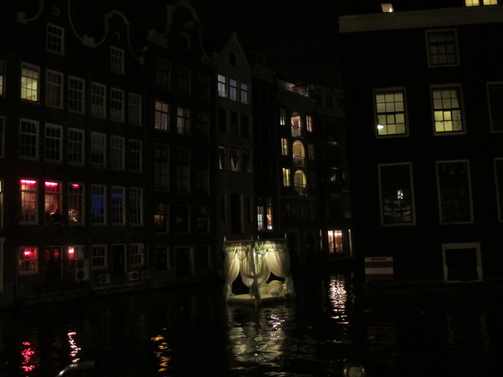 A floating four poster bed in Amsterdam's Red Light District
