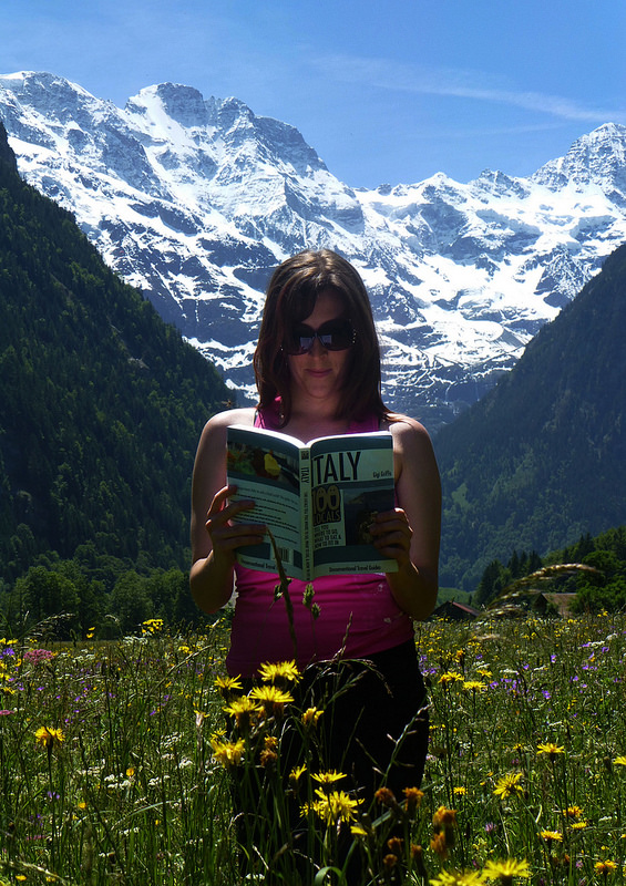 Gigi with her Italy guide in the Swiss Alps