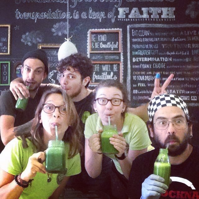 The staff at The Grassy Hopper in Gzira drinking green smoothies