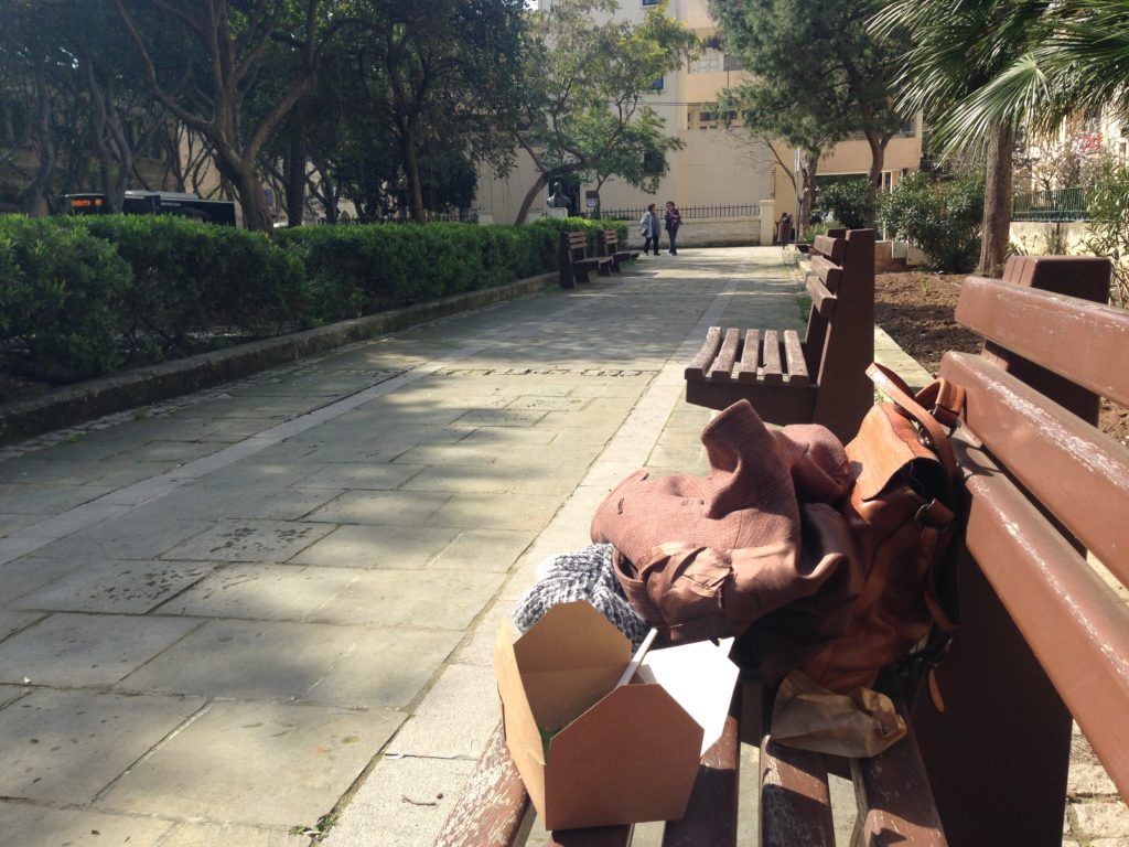 A bench in the sun in Floriana